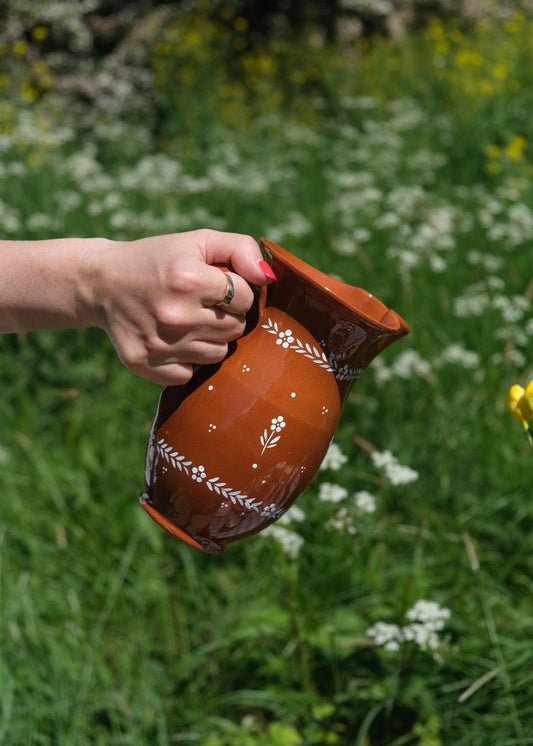 Spanish floral terracotta jug