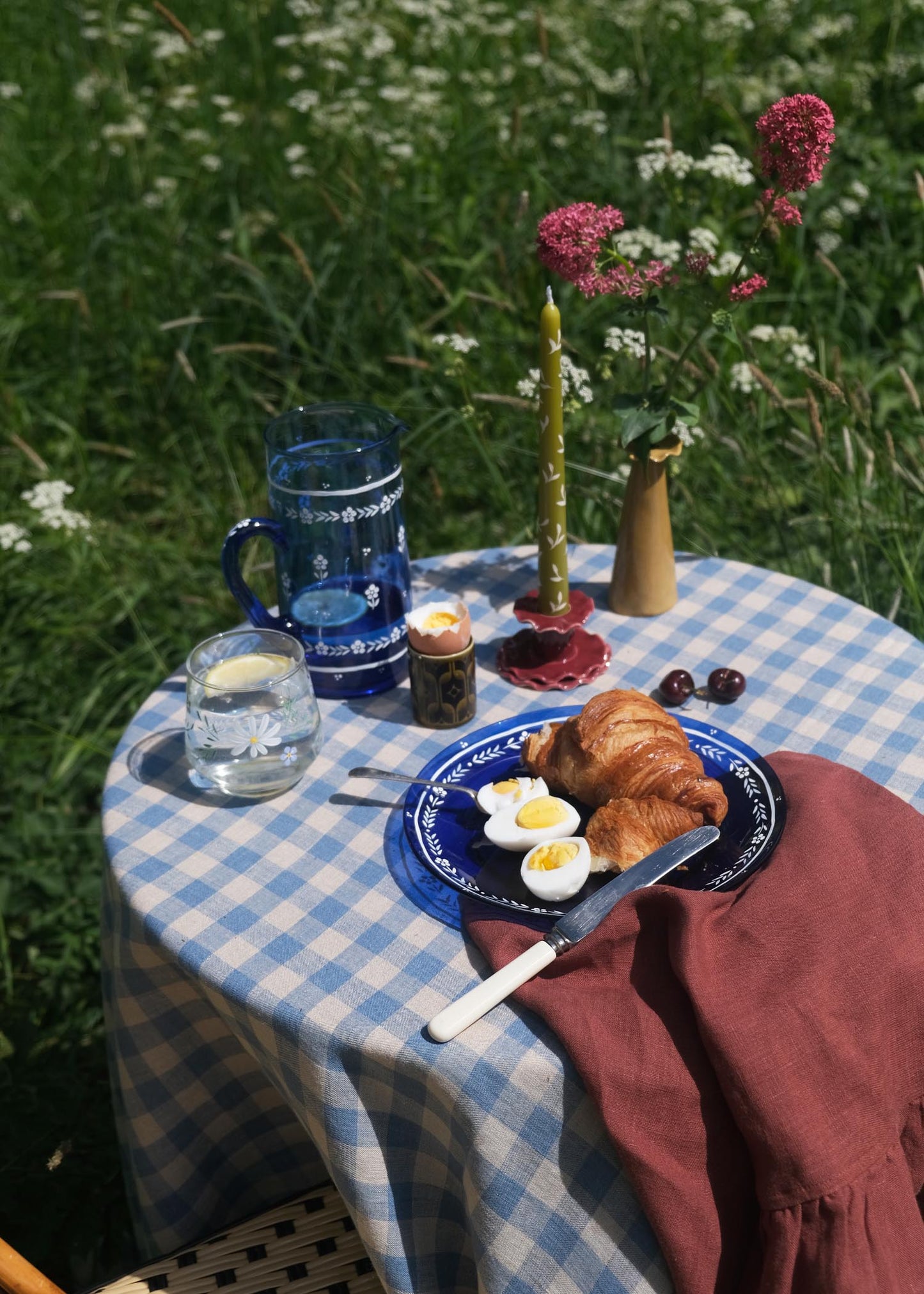 Blue tinted floral plate
