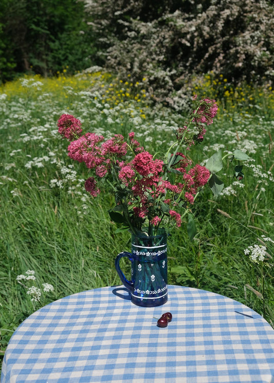 Ditsy floral blue recycled glass jug