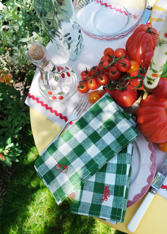 Green linen green gingham tomato napkin set of 2