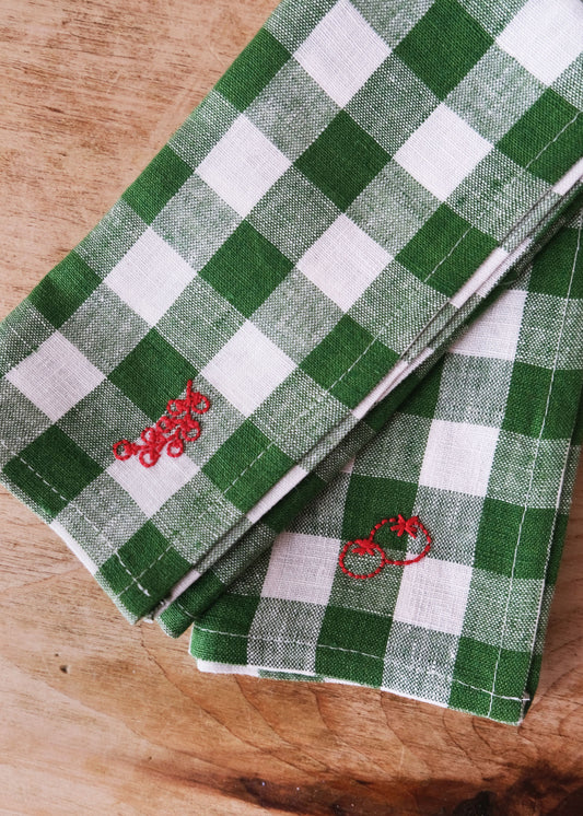 Green linen green gingham tomato napkin set of 2