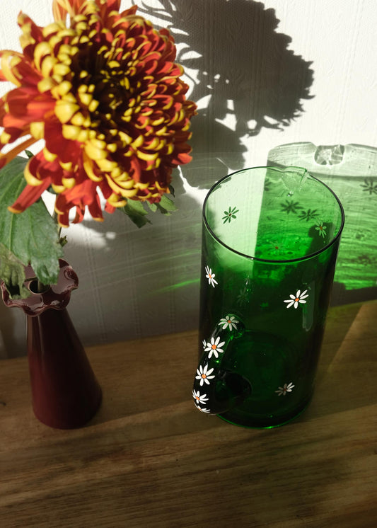 Pichet en verre recyclé Daisy & myosotis