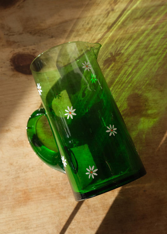 Pichet en verre recyclé Daisy & myosotis