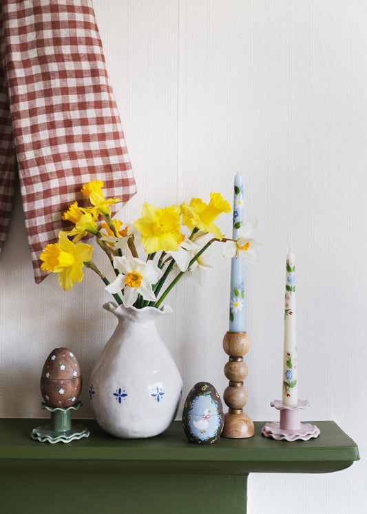 Wood stained forget me not wooden egg