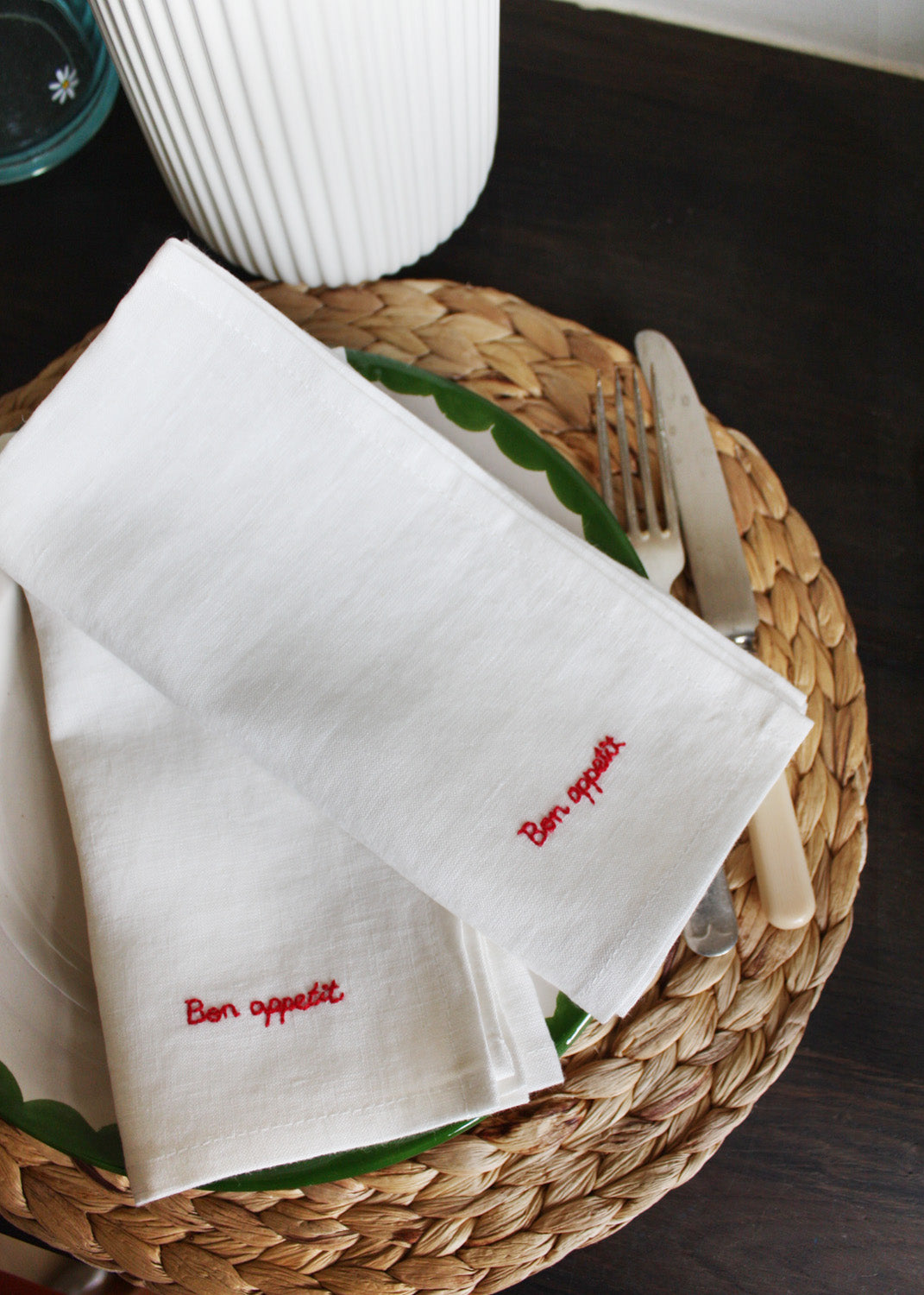 Lot de 2 serviettes en lin Bon appétit