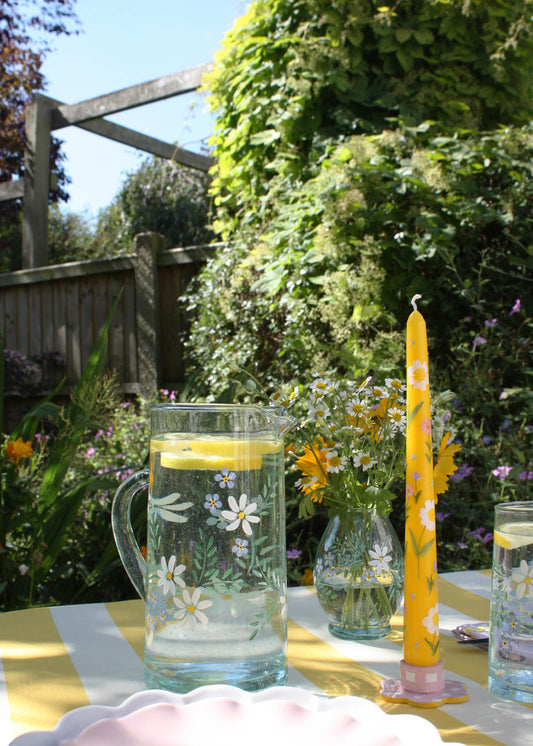 Pichet en verre recyclé Daisy & myosotis