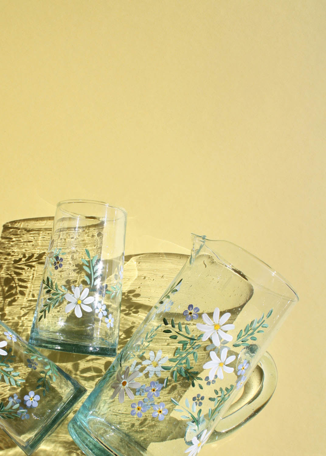 Cosmos & forget me nots recycled glasses set of 2