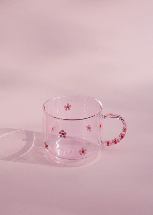Hand painted pink daisy dot mug