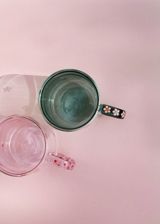 Hand painted pink daisy dot mug
