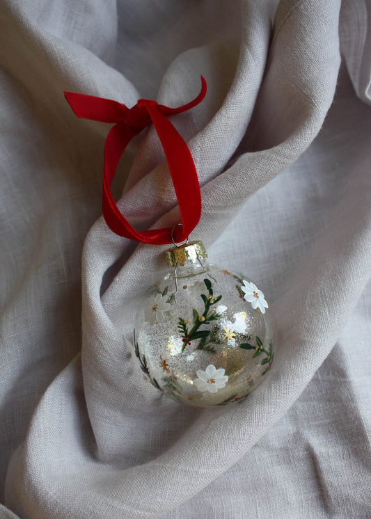 Festive floral glass bauble