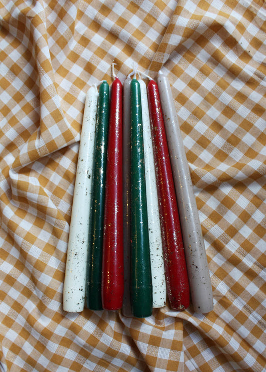 Gold leaf sparkle candle pair