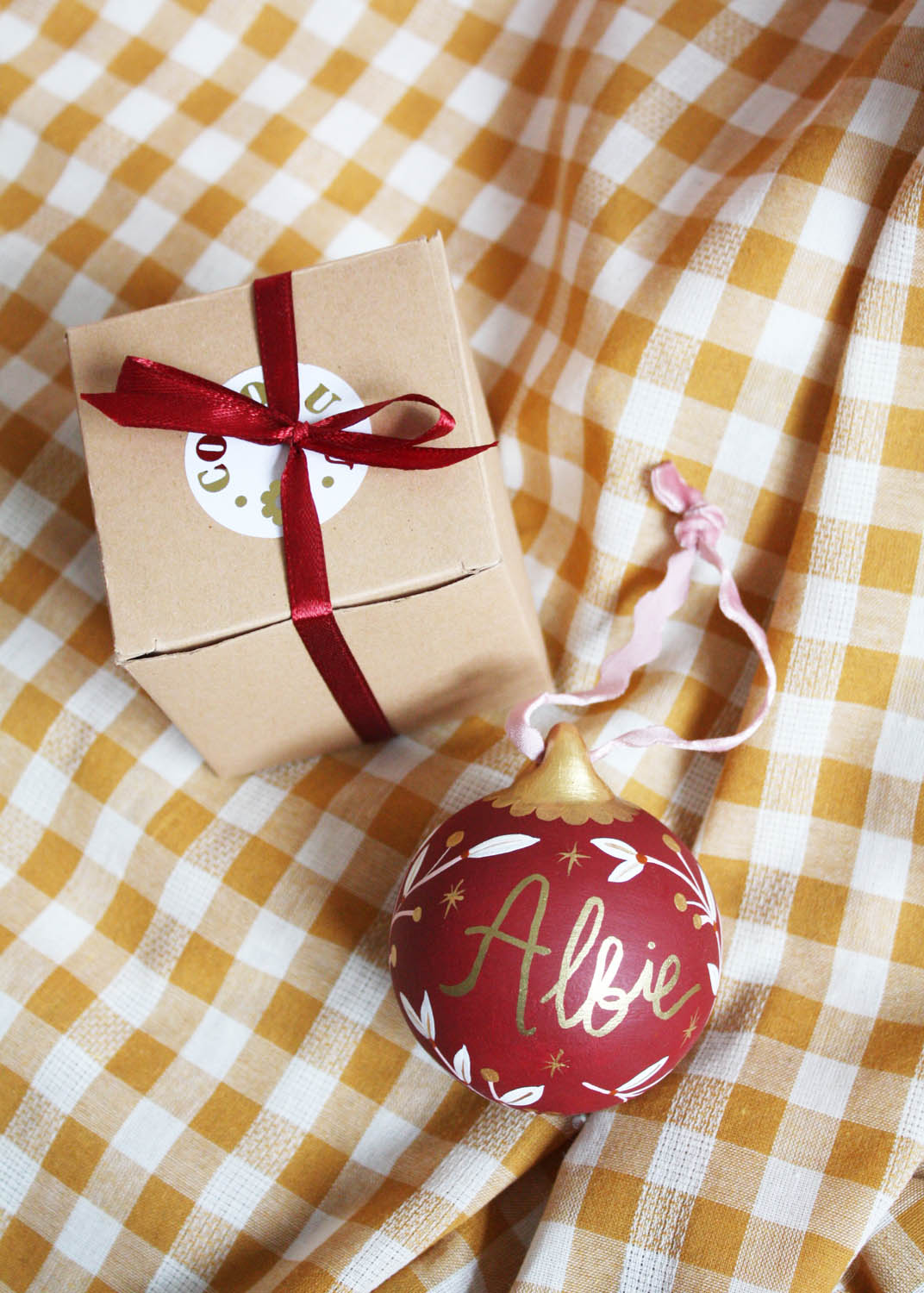 festive Hand painted personalised ceramic bauble