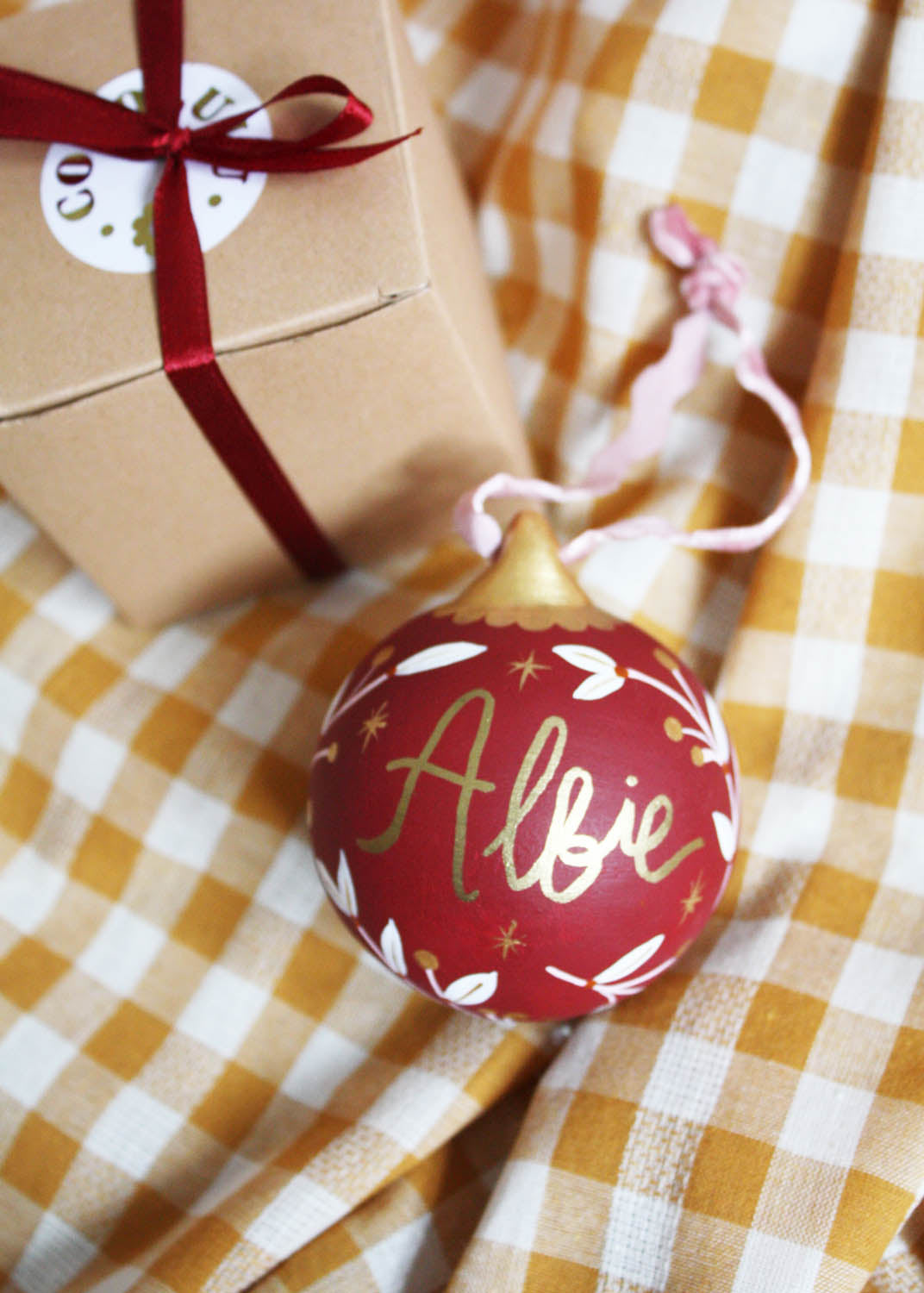 festive Hand painted personalised ceramic bauble