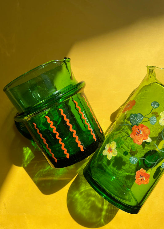 Pichet en verre recyclé Daisy & myosotis