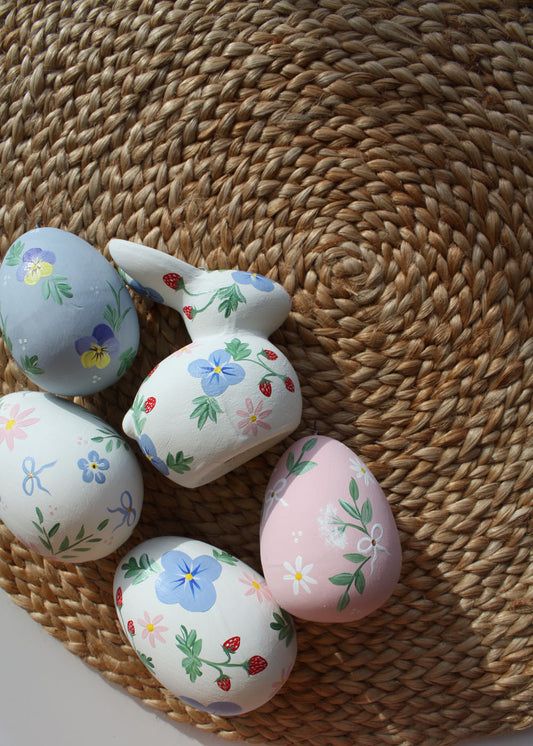 Blue floral & strawberry ceramic egg