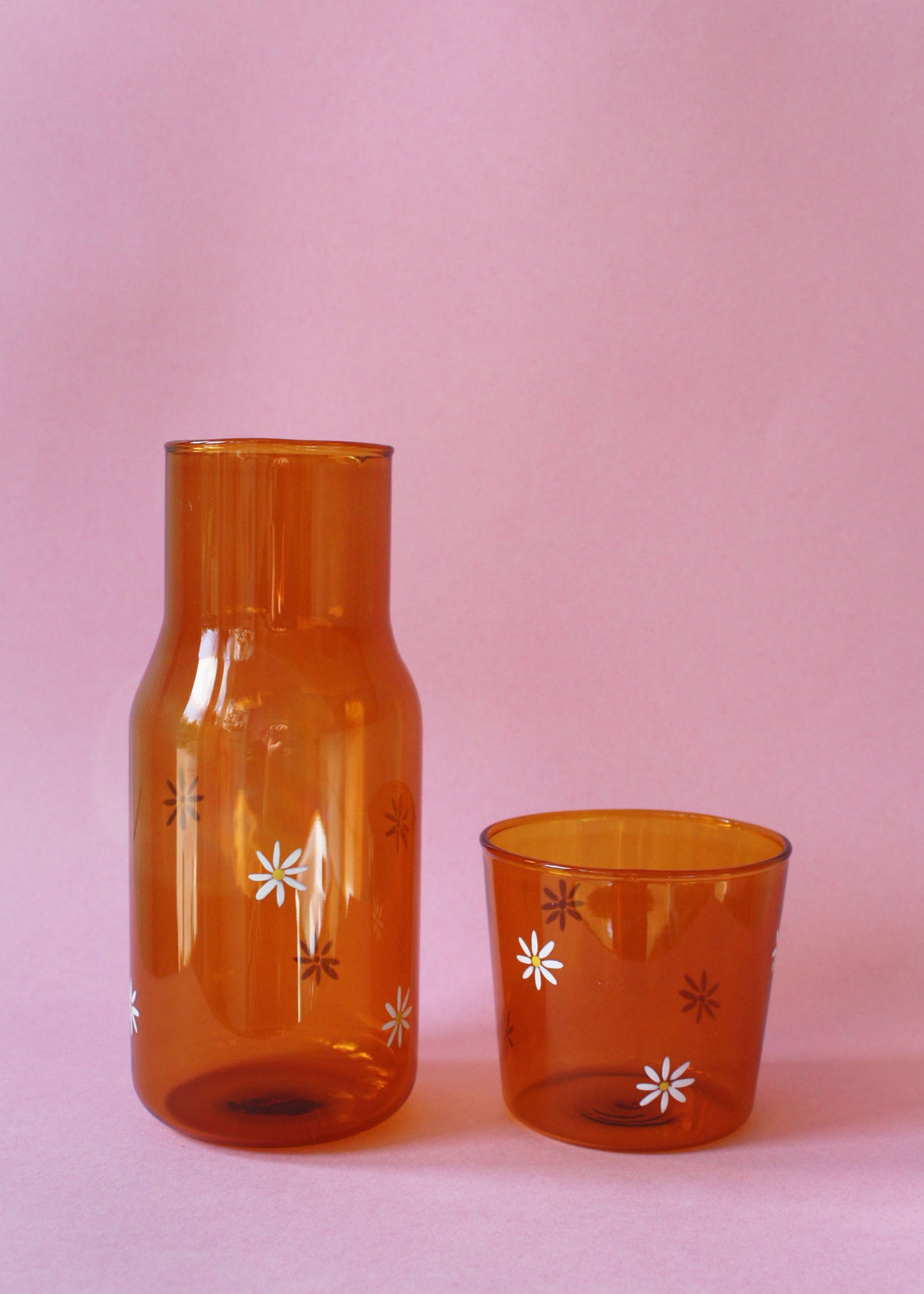 Ensemble carafe et verre marguerite ambré peint à la main