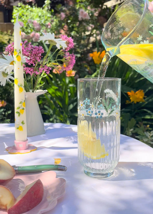 Forget me not & cow parsley ribbed highball glasses set of 2