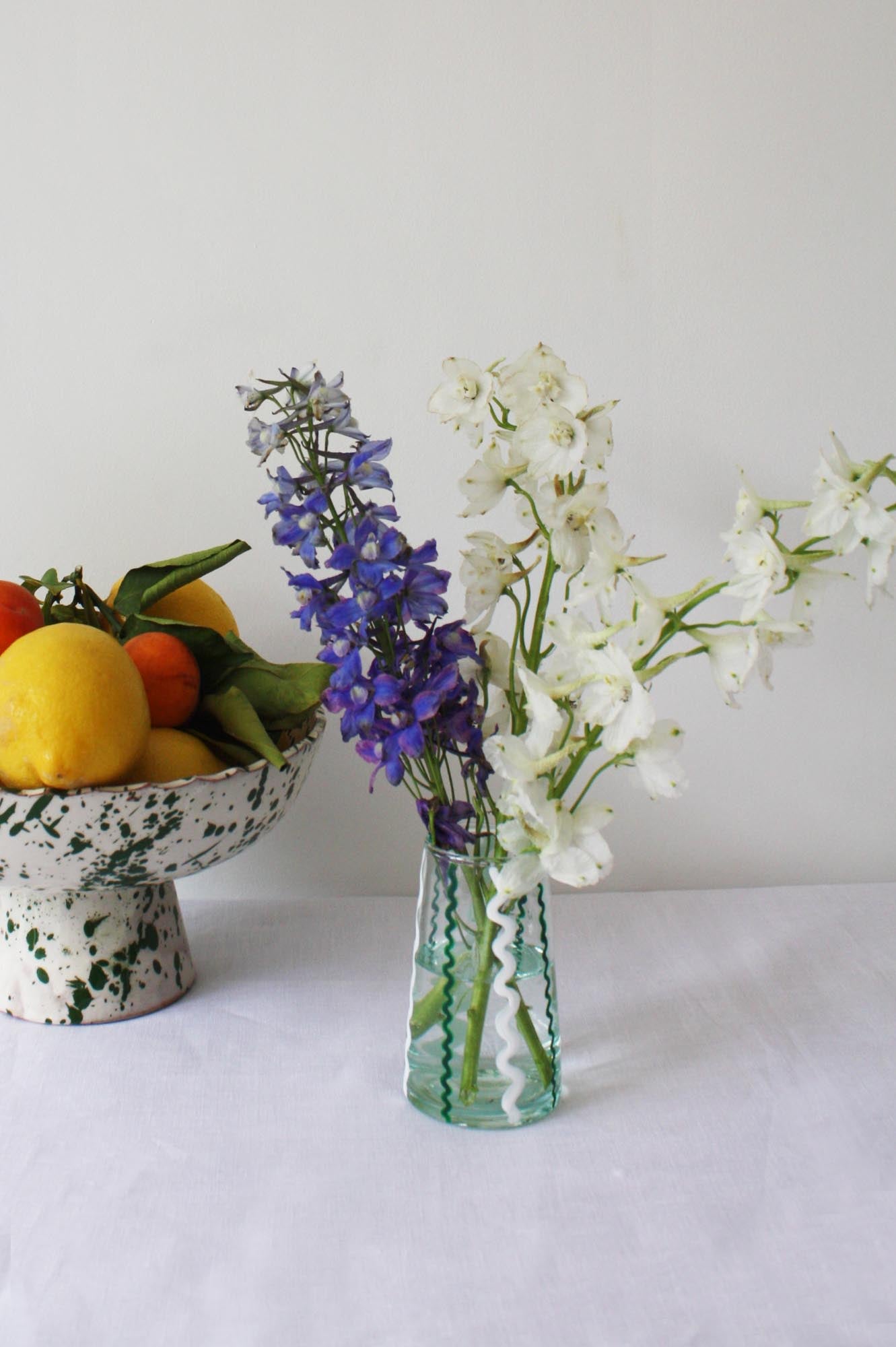 Green & white Moroccan glass wiggle vase