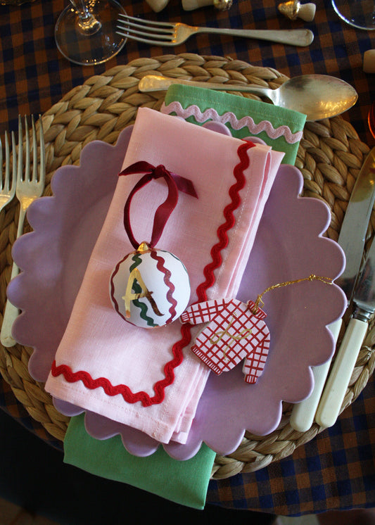 Linen pink & red ric-rac napkin set of 2