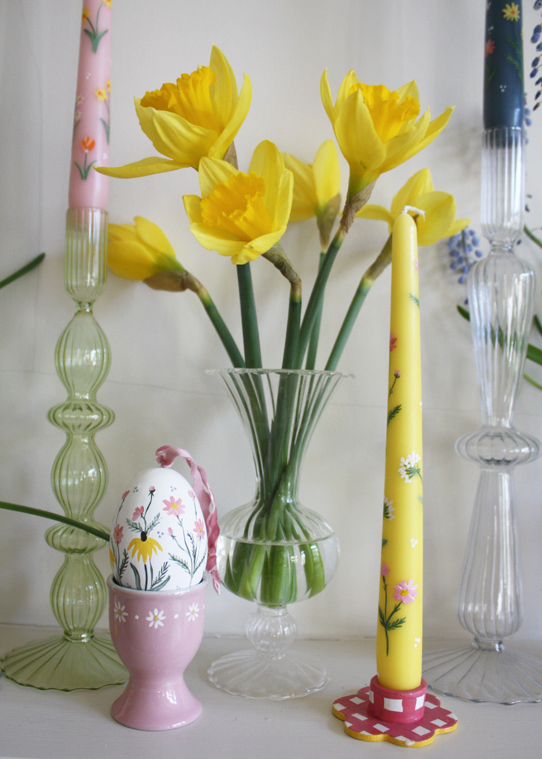 Pink & yellow flower candle holder
