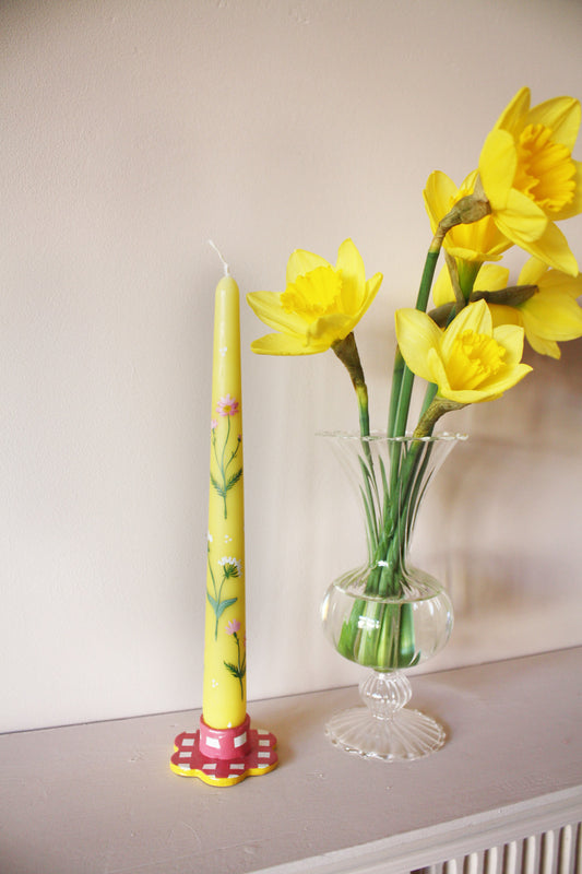 Bougeoir fleur rose & jaune