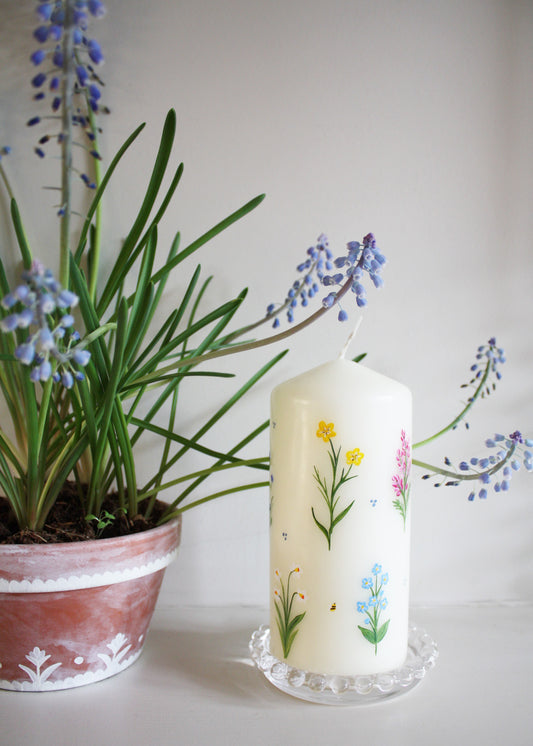 Rainbow wild flower pillar candle