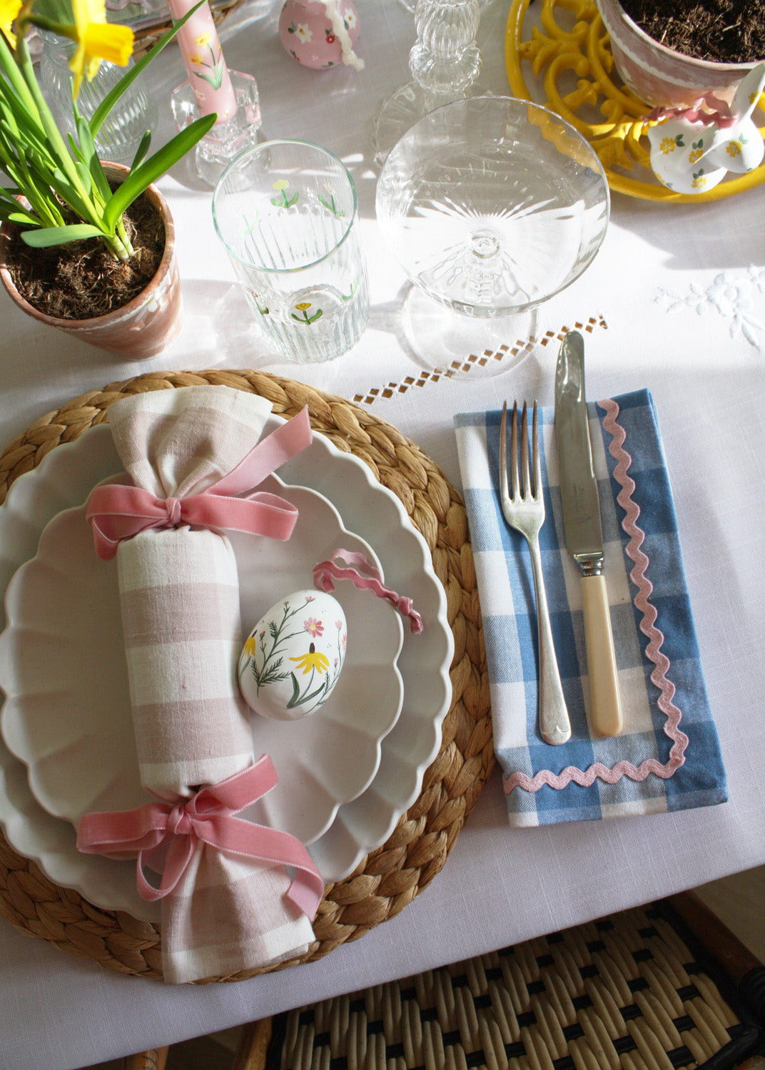 Lot de 2 serviettes vichy bleu et rose ric-rac