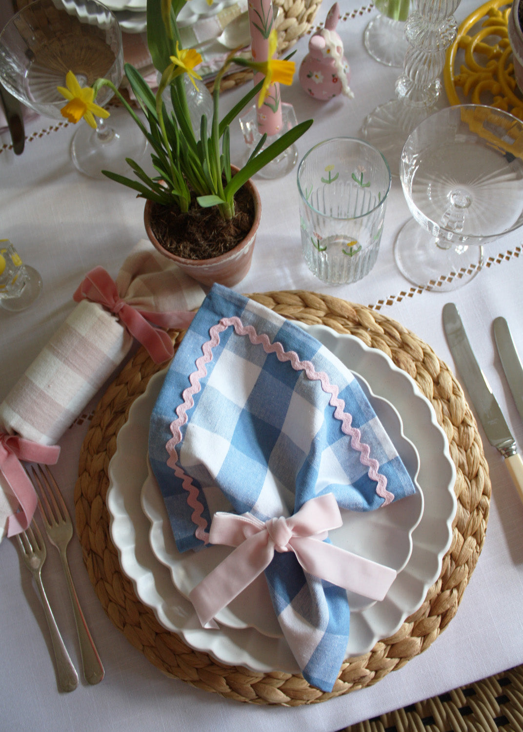 Lot de 2 serviettes vichy bleu et rose ric-rac