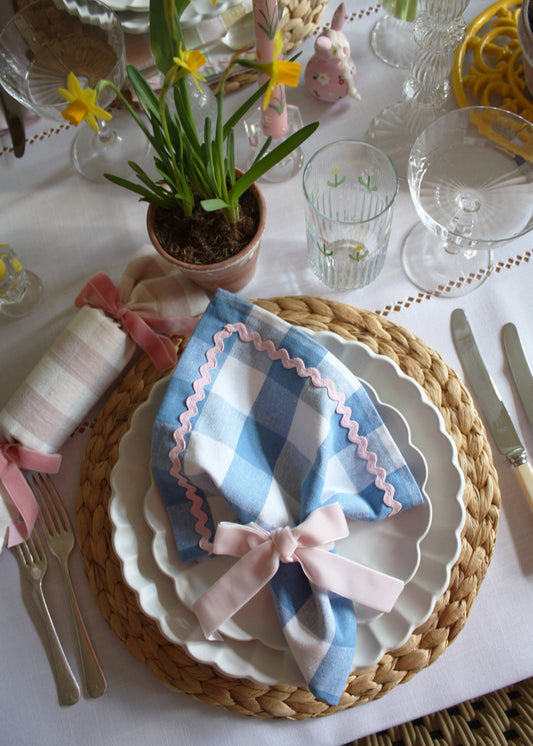 Lot de 2 serviettes vichy bleu et rose ric-rac