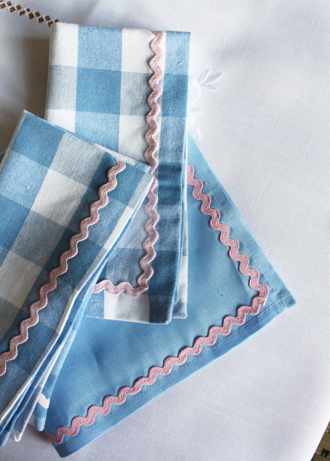 Lot de 2 serviettes vichy bleu et rose ric-rac