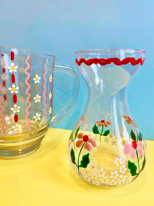 Petit vase mince vintage rose et rouge