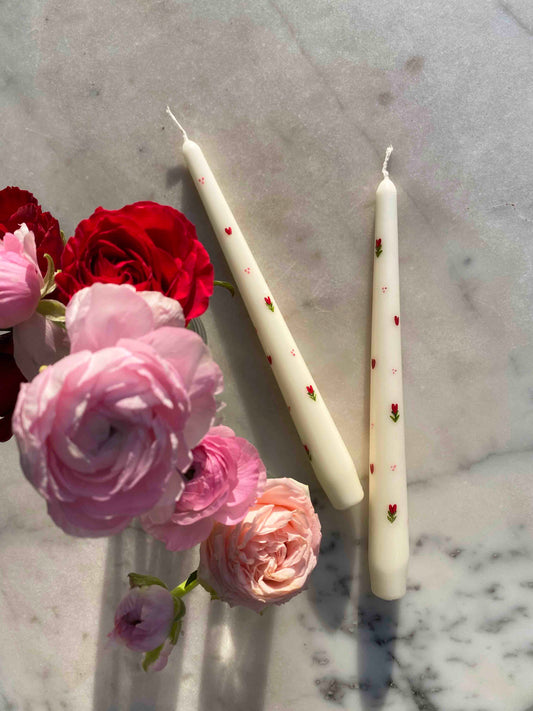 Ditsy ivory hearts candle
