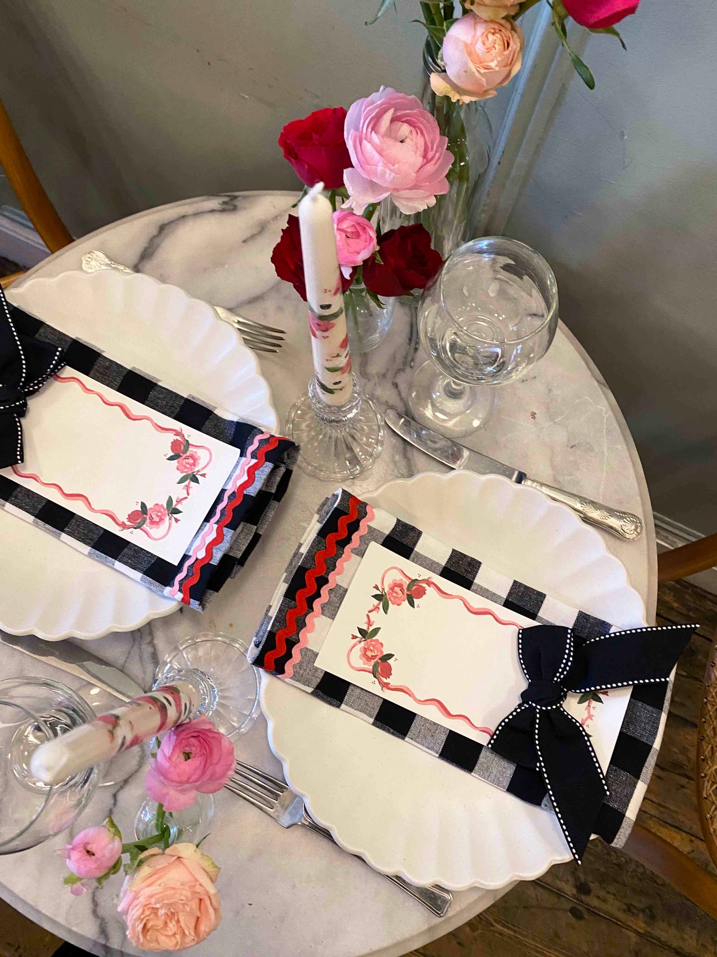 Ensemble de serviettes ric-rac vichy noir et blanc Lux