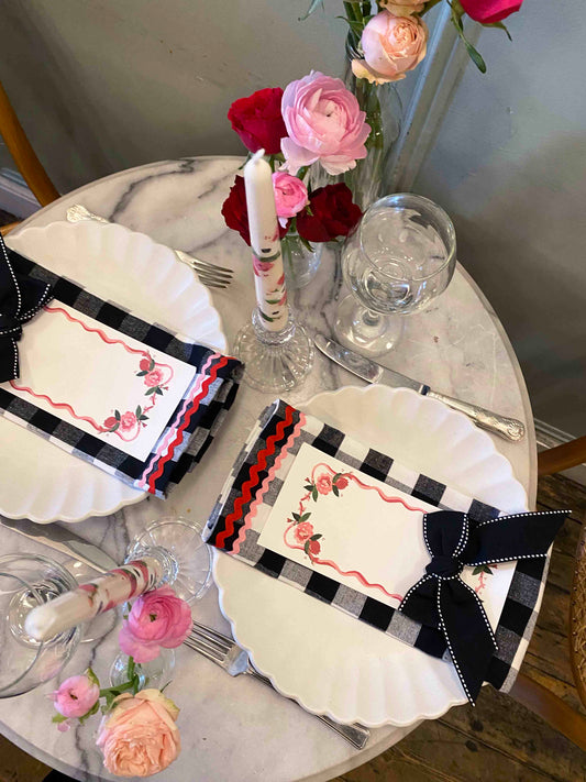 Lux black & white gingham ric-rac napkin set of