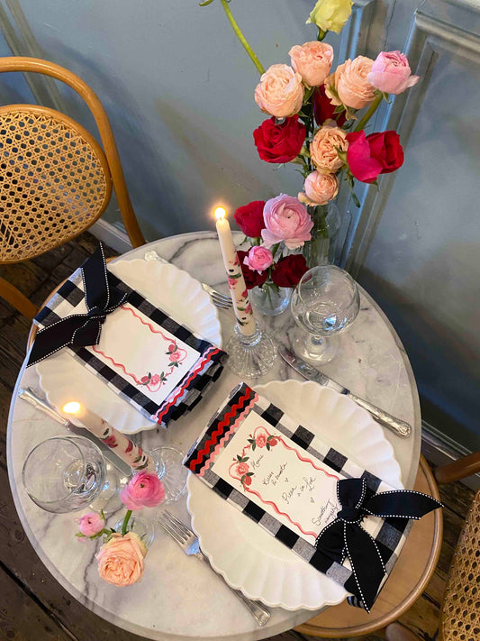 Lux black & white gingham ric-rac napkin set of