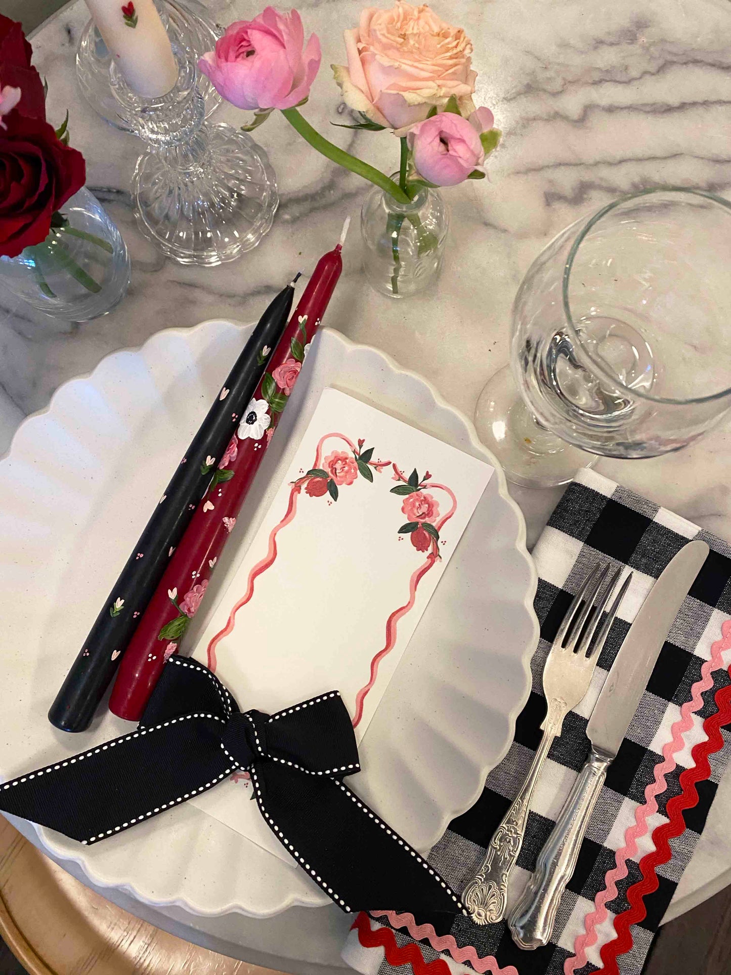 Ensemble de serviettes ric-rac vichy noir et blanc Lux