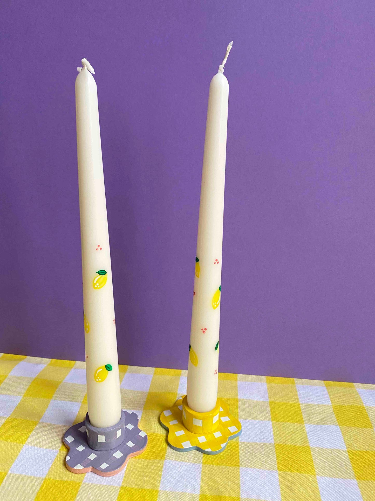 Lilac & peach flower candle holder