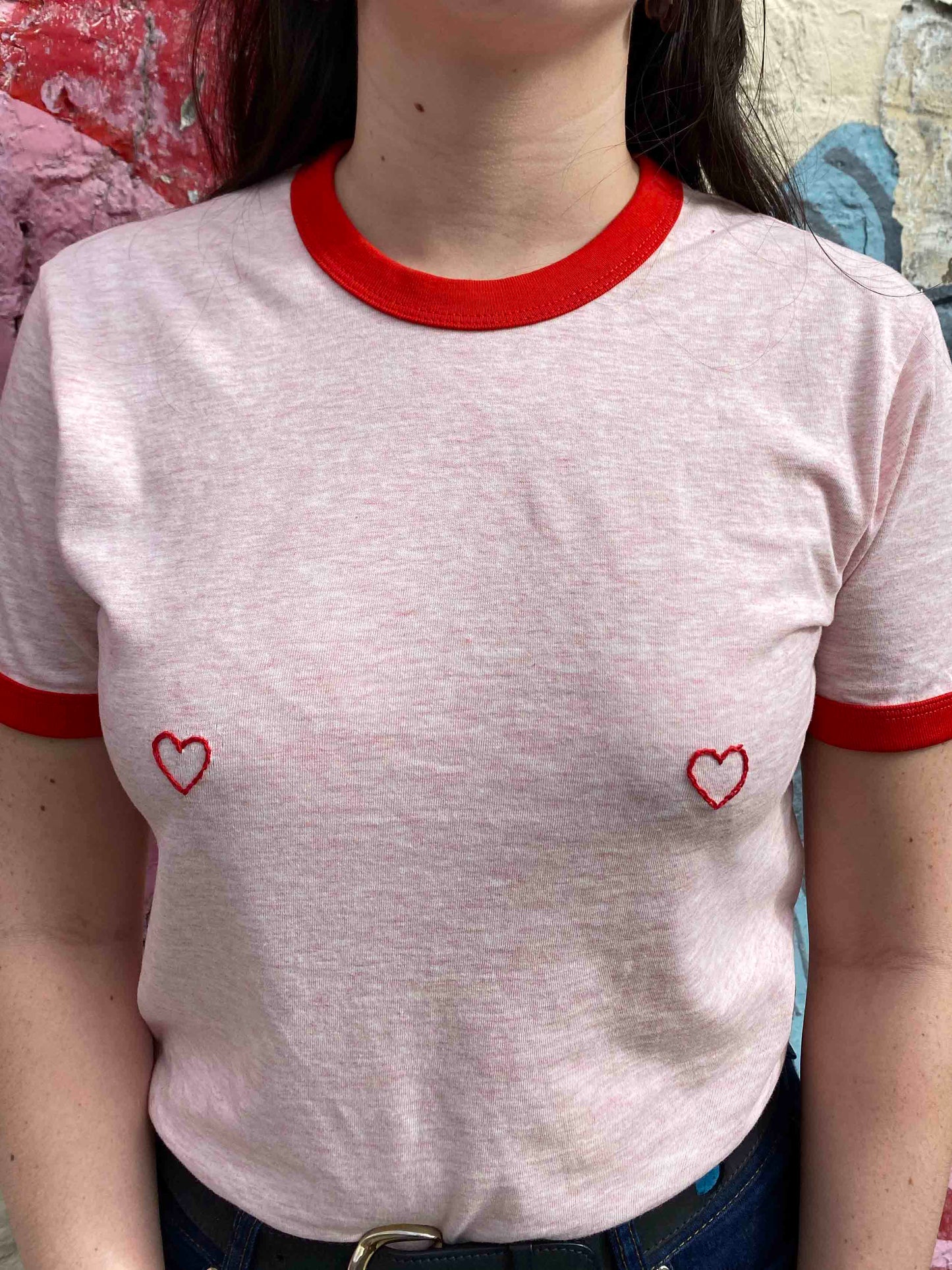T-shirt rose coeur en coton bio