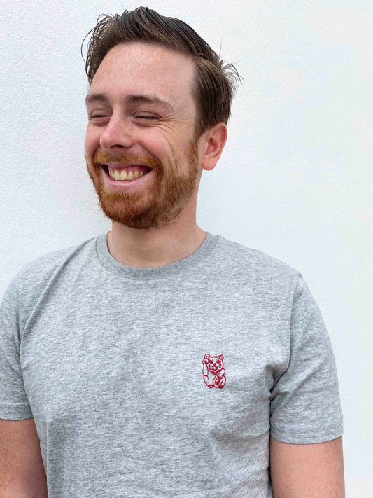 T-shirt chat porte-bonheur en coton bio gris