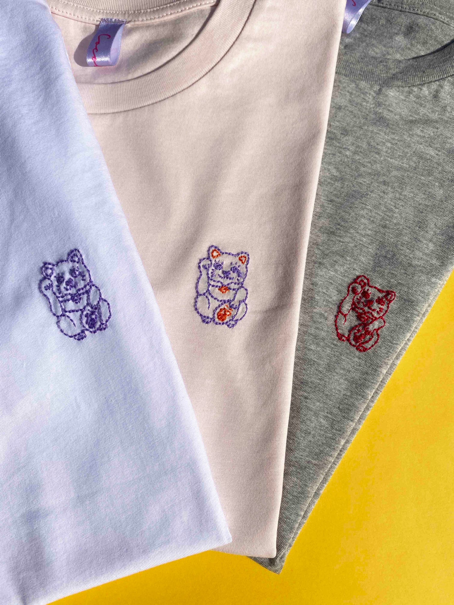 Pale pink Lucky cat pink organic cotton T-shirt
