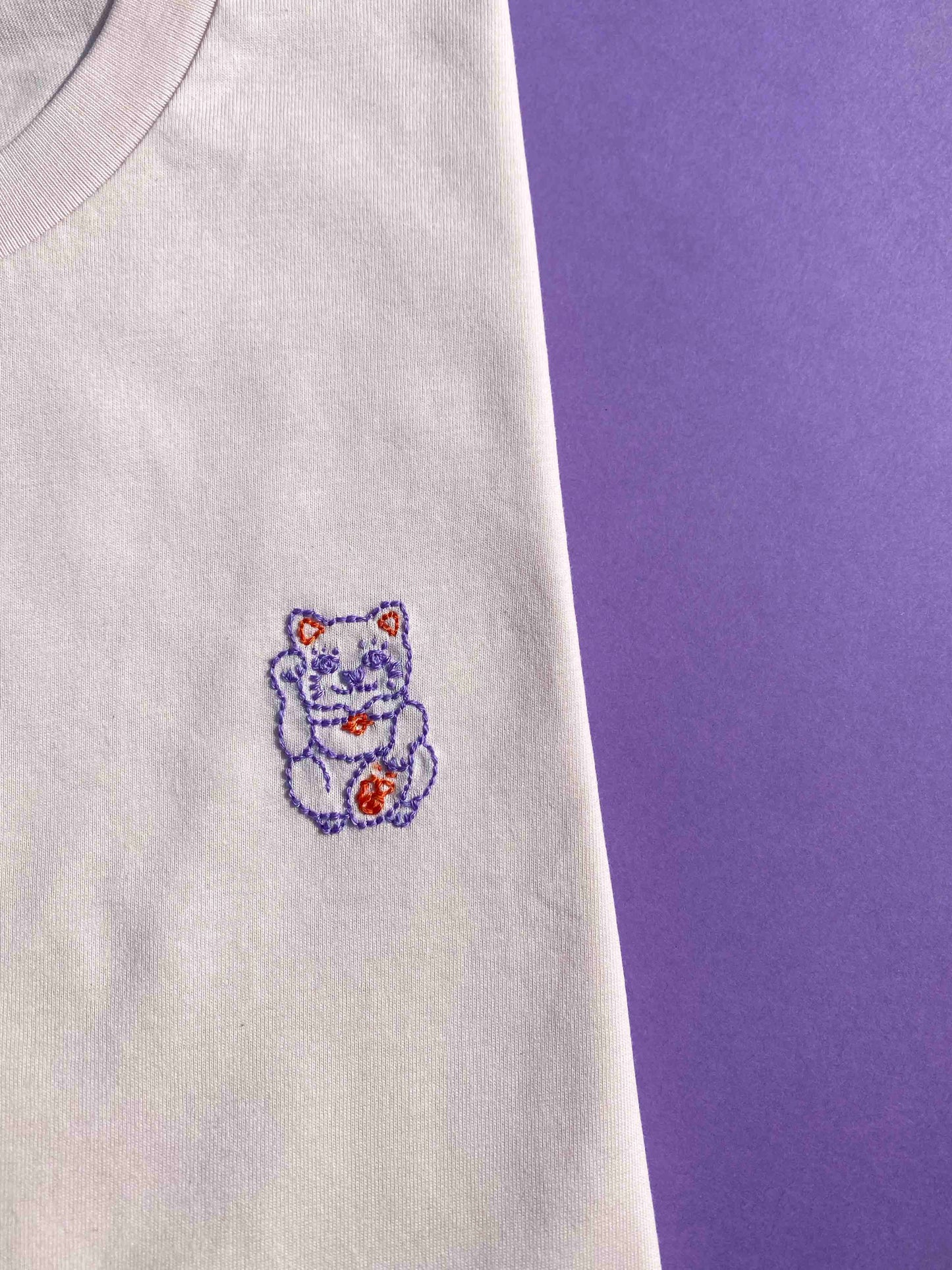 Pale pink Lucky cat pink organic cotton T-shirt