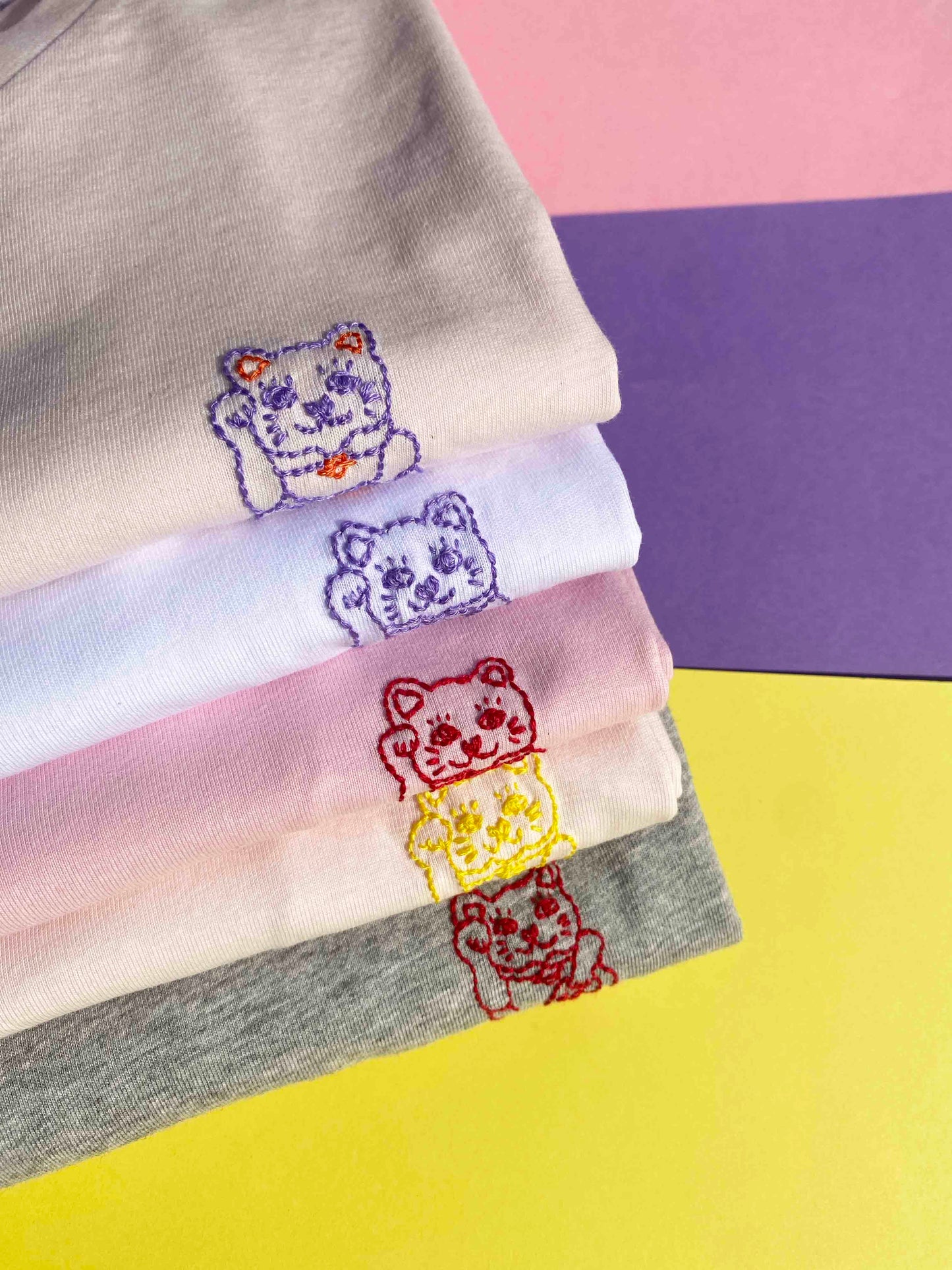 Pale pink Lucky cat pink organic cotton T-shirt