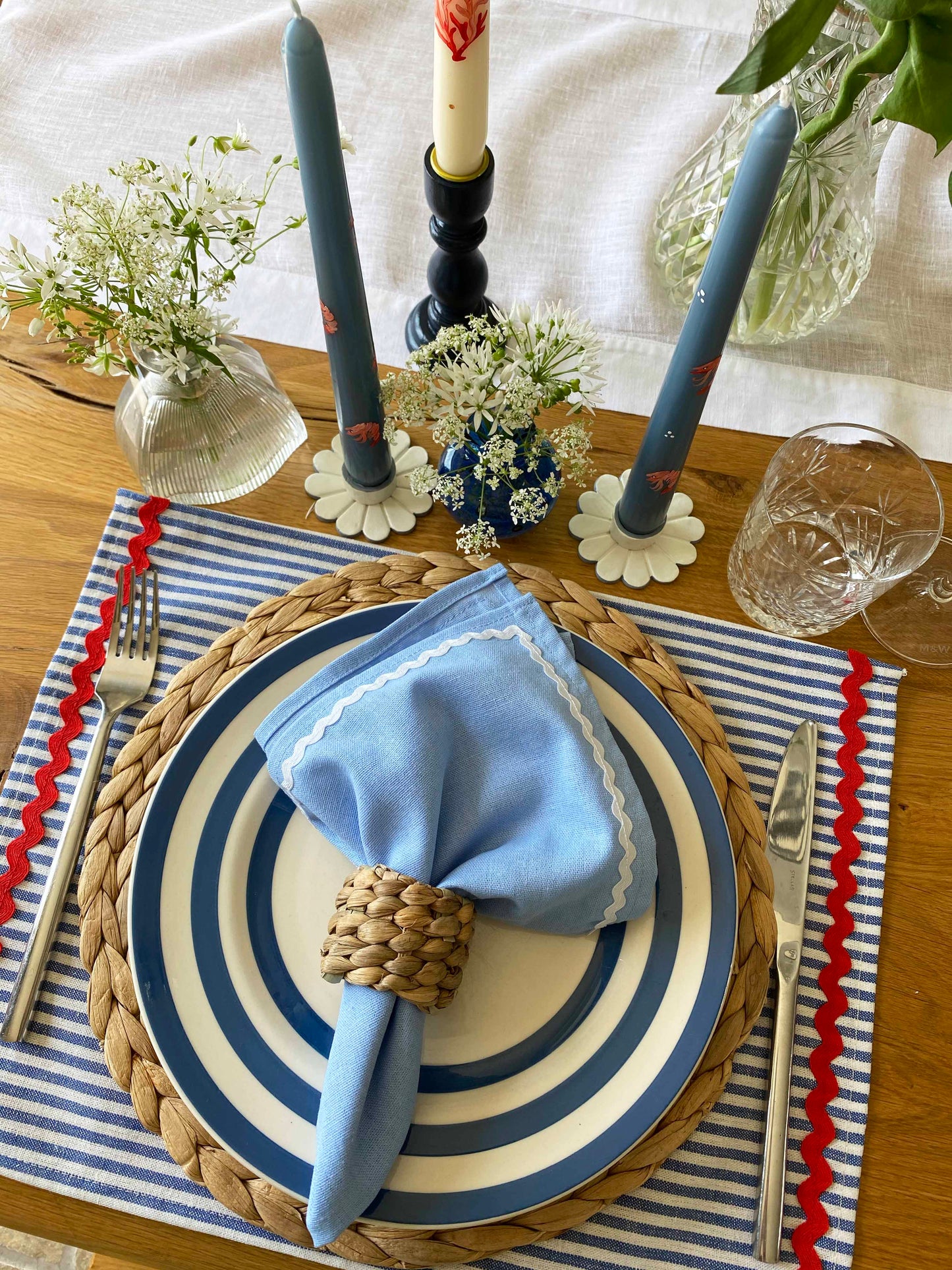 Blue & white daisy candle holder