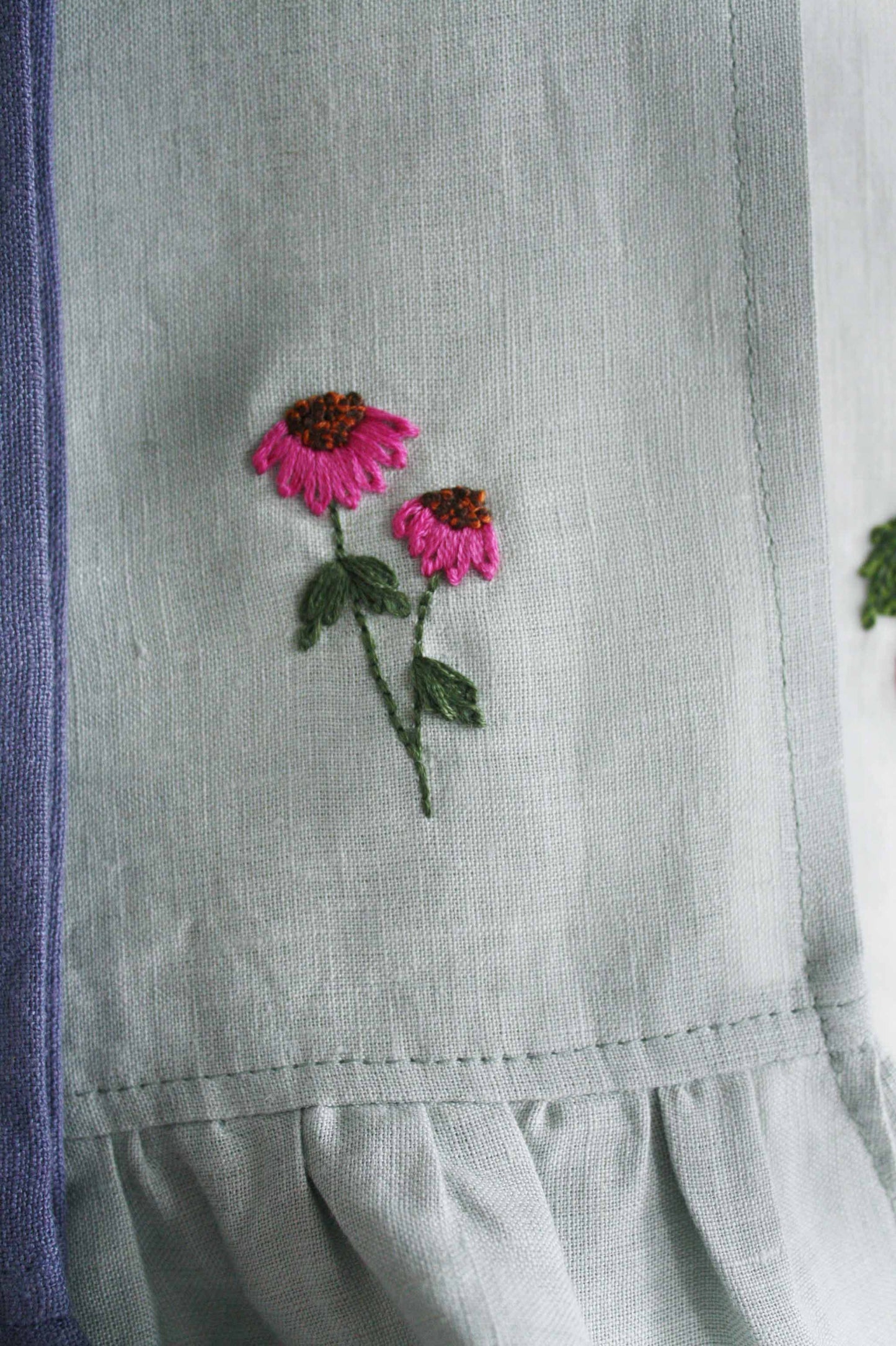 Echinacea linen ruffle tea towel