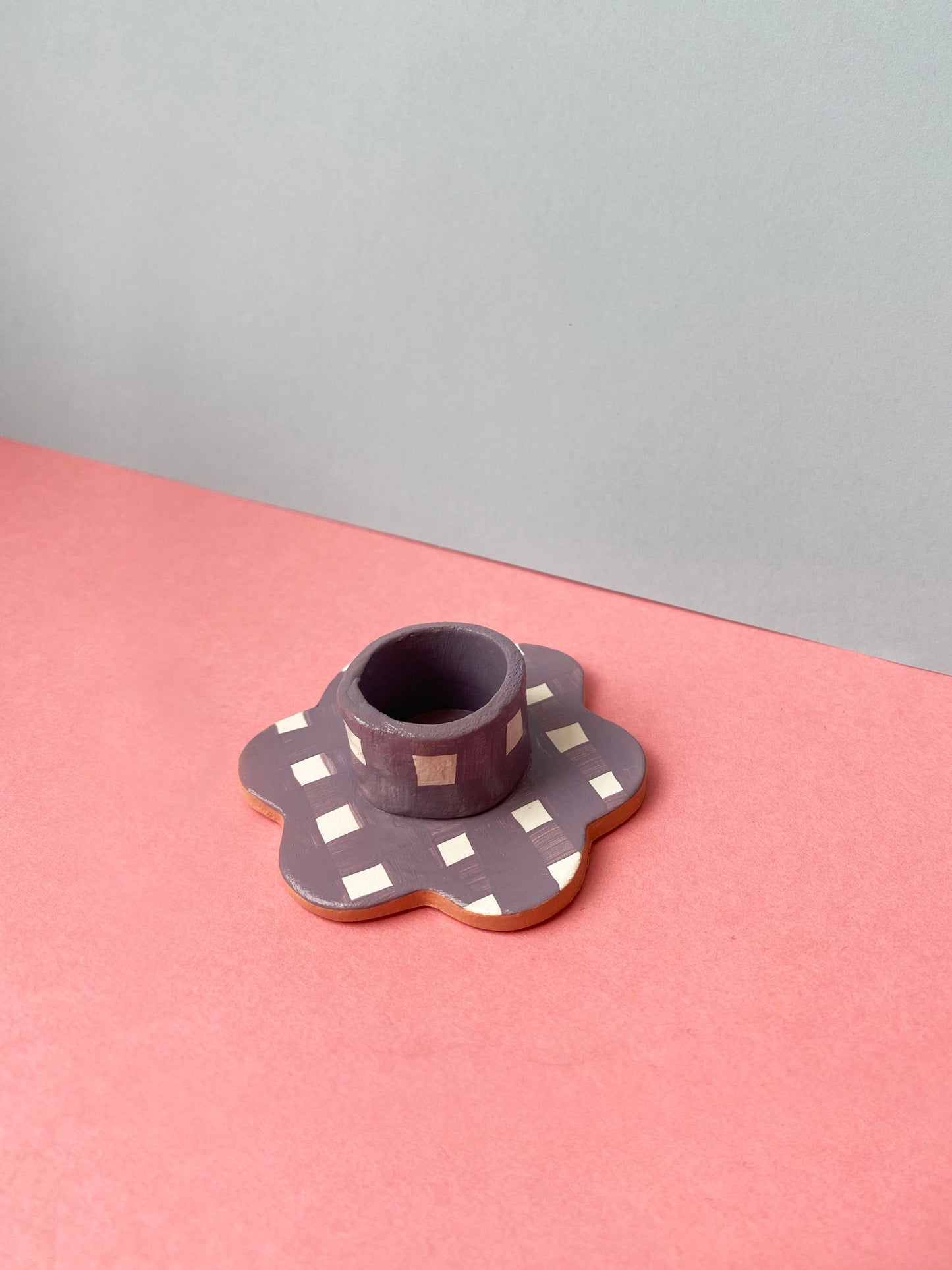 Lilac & peach flower candle holder