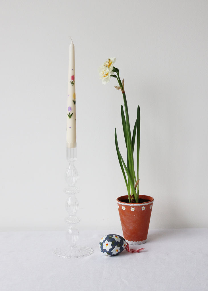 clear ribbed glass candle stick