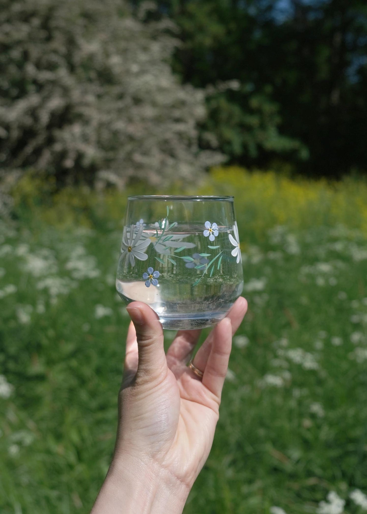 Forget me not & daisy glasses set of 2