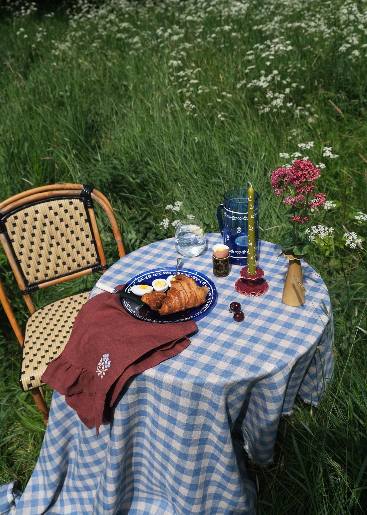 Cross stitch linen ruffle tea towel
