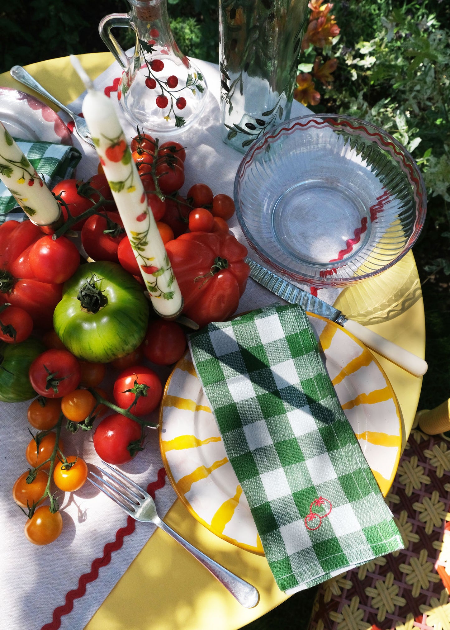 Green linen green gingham tomato napkin set of 2