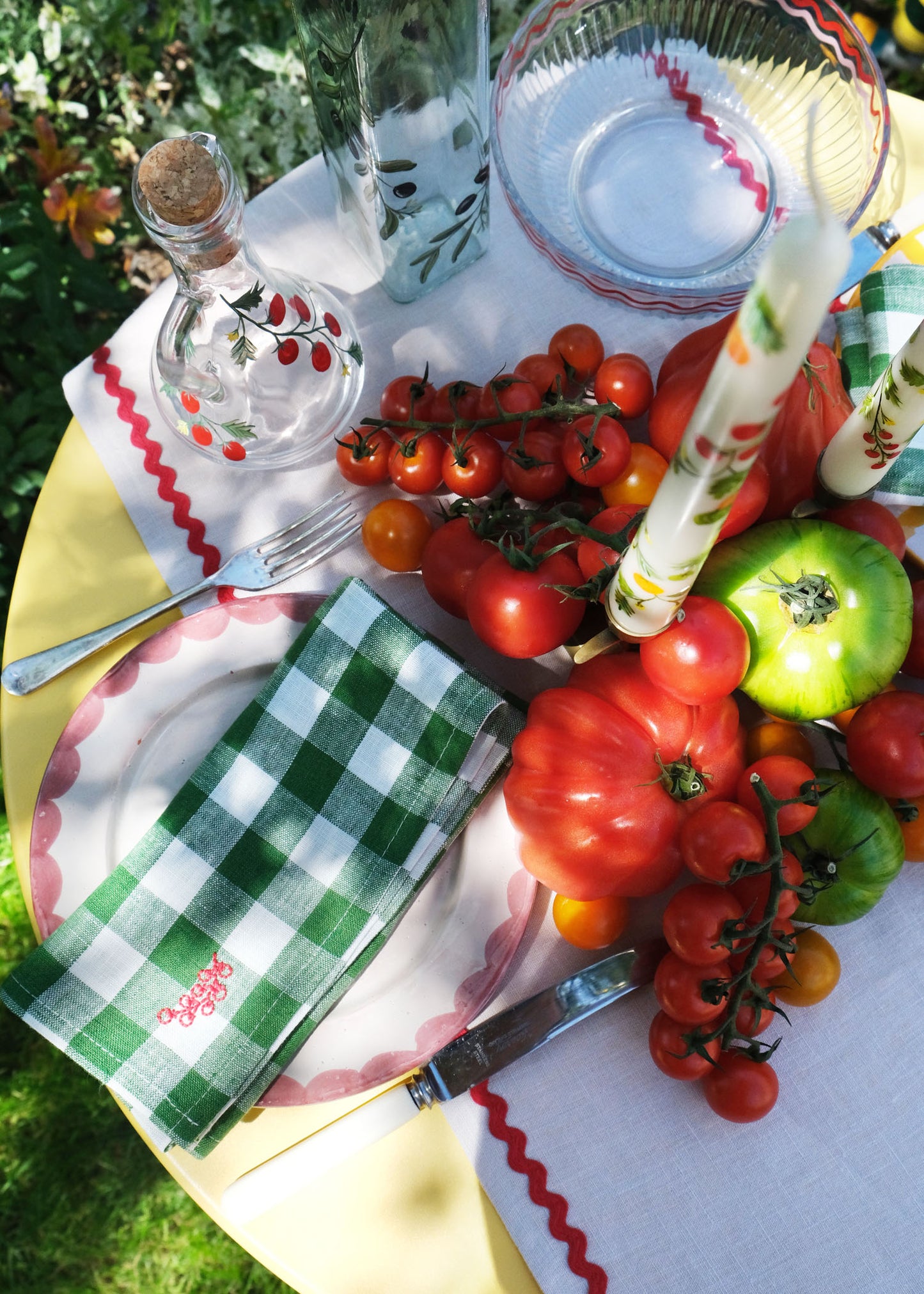 Green linen green gingham tomato napkin set of 2